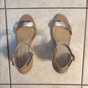 CL by Laundry Silver and Tan Sandals with Ankle Straps